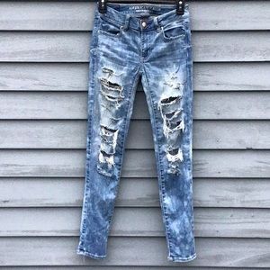 American Eagle Acid Wash Destroyed Jegging Ankle